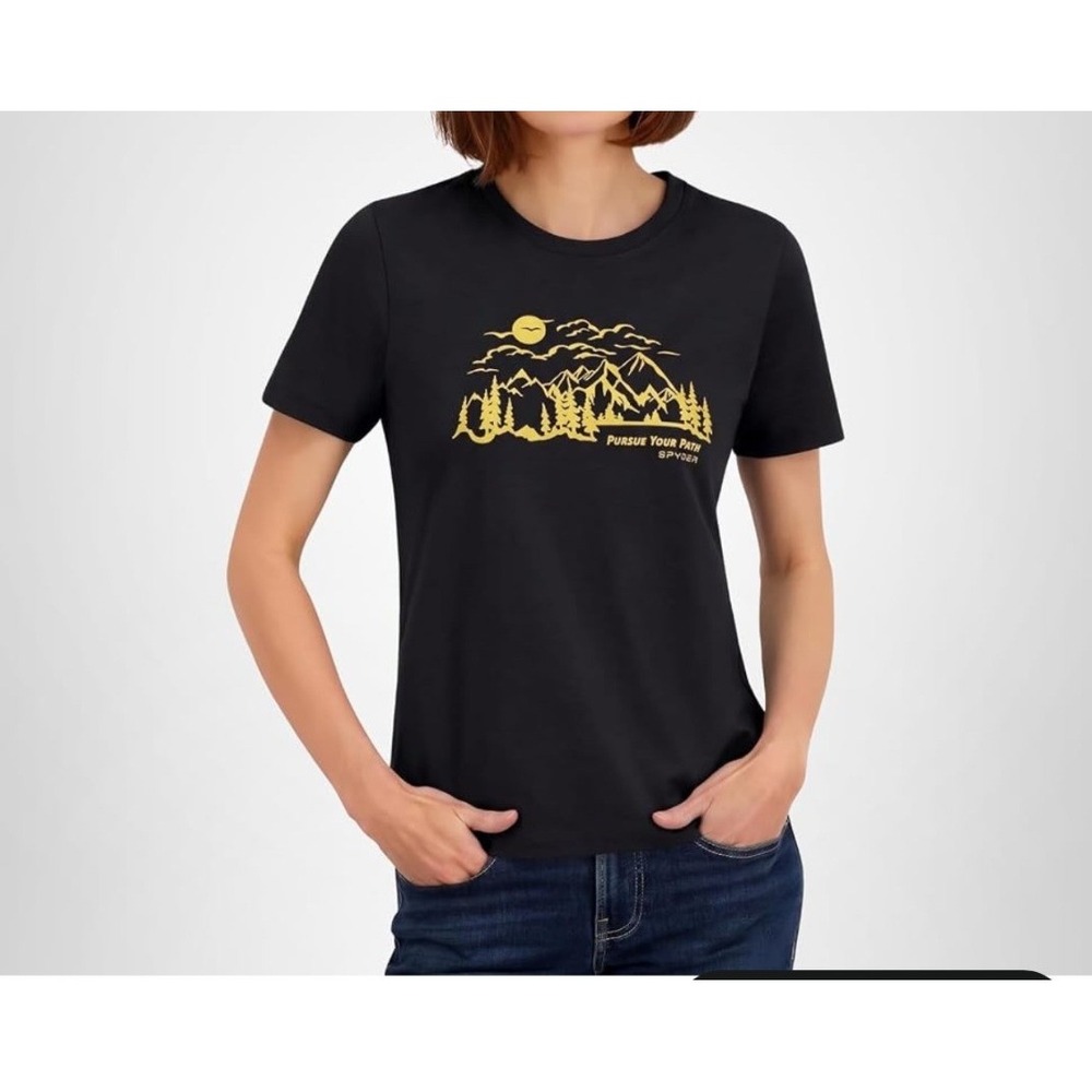 Spyder Womens Black Mountain Graphic Tee Pursue Your Path T-Shirt SWK036X 1X NEW